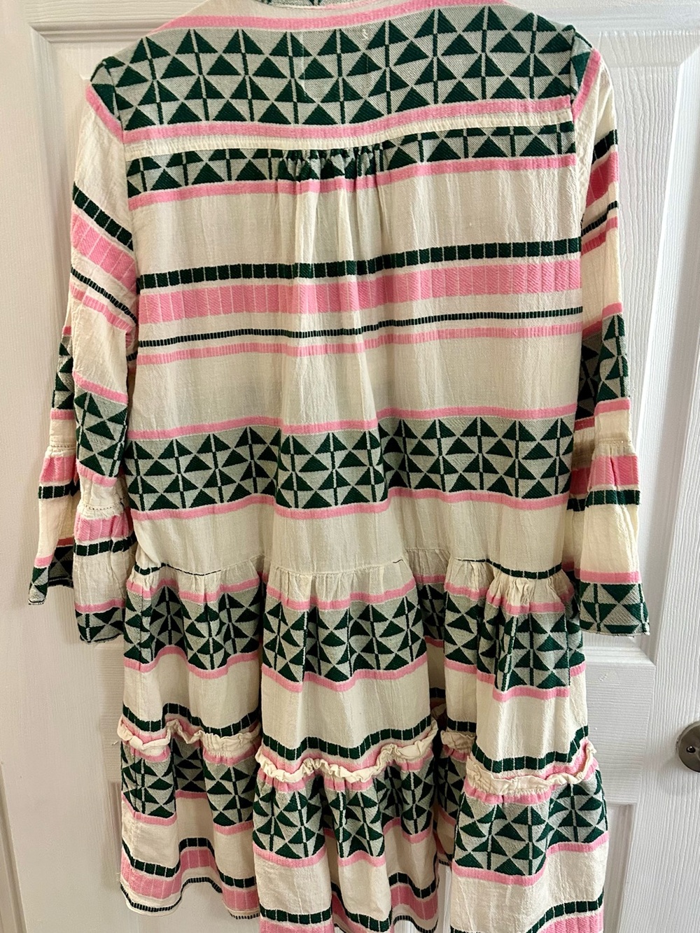 Boho Pearl & Caviar Tiered Tunic Dress Pink & Forest Green Cottage Style - Picture 4 of 5